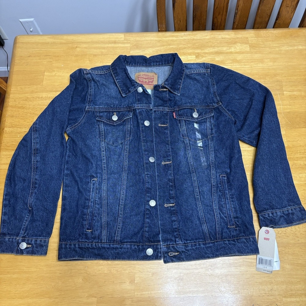 Levi's Jean Jacket Girls Youth 12-13 Size L Large Dark Wash Denim Blue Button Up